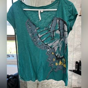 LC Lauren Conrad Emerald Green and Gray Butterfly Tee